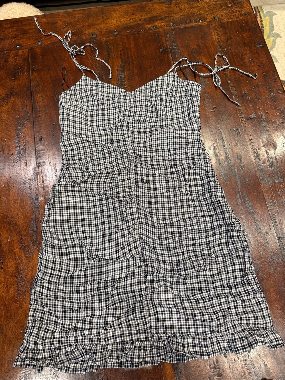 Hollister Black and White Gingham Tie-Strap Summer Dress